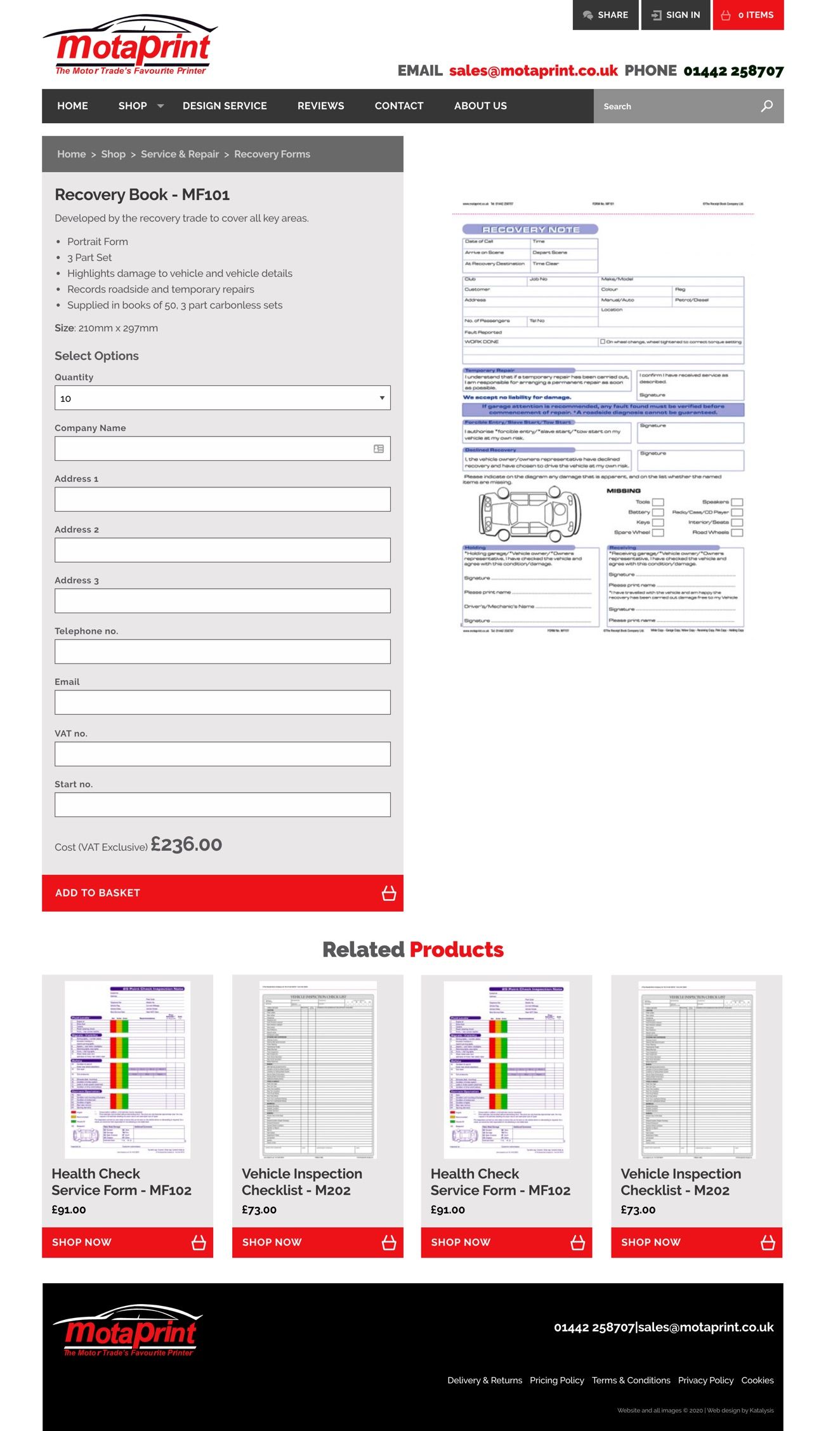 Motaprint website product page
