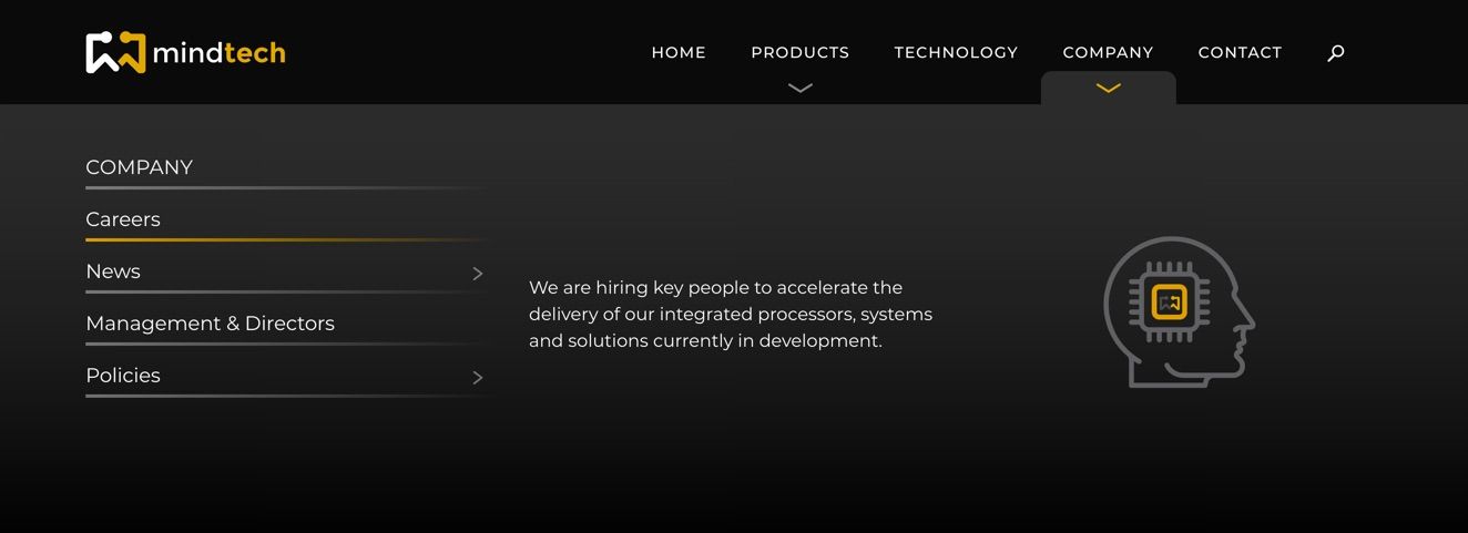 Mindtech website menu