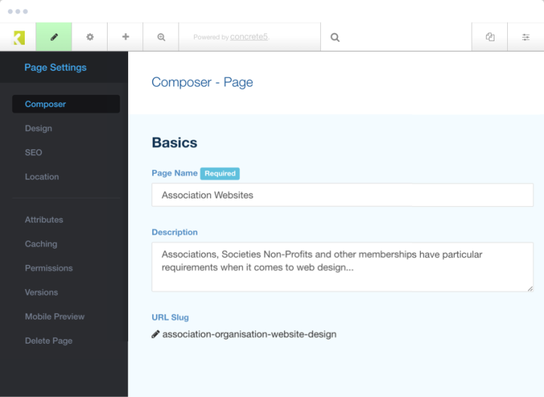 Easy form based page creation with concrete5 Composer