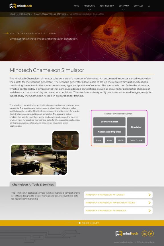 Mindtech website product page